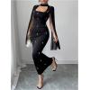 image:imageGORGLITTER Womens Pearl Cape Cloak Long Sleeve Maxi Dresses Elegant Classy Fall Wedding Guest Cocktail Bodycon DressesBlack