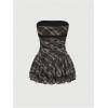 image:imageGORGLITTER Womens Plaid Gingham Mini Dress Y2k Strapless Layered Checkered Bubble Ruffle Short Tube DressesBrown