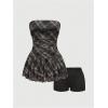 image:imageGORGLITTER Womens Plaid Gingham Mini Dress Y2k Strapless Layered Checkered Bubble Ruffle Short Tube DressesBrown