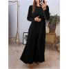 image:imageGORGLITTER Womens Pleated Church Maxi Dress Fall Casual Cocktail Holiday Long Sleeve Crew Neck Flowy Loose Long DressBlack