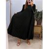 image:imageGORGLITTER Womens Pleated Church Maxi Dress Fall Casual Cocktail Holiday Long Sleeve Crew Neck Flowy Loose Long DressBlack