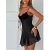image:imageGORGLITTER Womens Polka Dots Mini Dress Y2k Lace Mesh Bow Tie Front V Neck A Line Dresses Coquette ClothesBlack