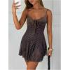 image:imageGORGLITTER Womens Polka Dots Mini Dress Y2k Lace Mesh Bow Tie Front V Neck A Line Dresses Coquette ClothesBrown