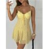 image:imageGORGLITTER Womens Polka Dots Mini Dress Y2k Lace Mesh Bow Tie Front V Neck A Line Dresses Coquette ClothesYellow