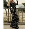 image:imageGORGLITTER Womens Polka Dots Off The Shoulder Maxi Dress Fall Long Sleeve Mesh Festival Birthday Going Out Long DressBlack