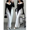 image:imageGORGLITTER Womens Ruched Cold Shoulder Halter Dresses Color Block Long Sleeve Bodycon Dinner Wedding Guest DressBlack and White