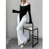 image:imageGORGLITTER Womens Ruched Cold Shoulder Halter Dresses Color Block Long Sleeve Bodycon Dinner Wedding Guest DressBlack and White