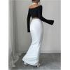 image:imageGORGLITTER Womens Ruched Cold Shoulder Halter Dresses Color Block Long Sleeve Bodycon Dinner Wedding Guest DressBlack and White