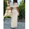 image:imageGORGLITTER Womens Ruched Draped Going Out Bodycon Maxi Dress Sheer Mock Neck Cape Elegant Classy Wedding Guest DressesApricot
