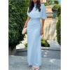 image:imageGORGLITTER Womens Ruched Draped Going Out Bodycon Maxi Dress Sheer Mock Neck Cape Elegant Classy Wedding Guest DressesBlue