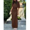 image:imageGORGLITTER Womens Ruched Draped Going Out Bodycon Maxi Dress Sheer Mock Neck Cape Elegant Classy Wedding Guest DressesCoffee