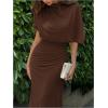 image:imageGORGLITTER Womens Ruched Draped Going Out Bodycon Maxi Dress Sheer Mock Neck Cape Elegant Classy Wedding Guest DressesCoffee