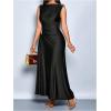 image:imageGORGLITTER Womens Ruched Maxi Dress Birthday Wedding Guest Cocktail Prom Dress Metal Boat Neck Wrap Sleeveless DressesBlack