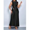 image:imageGORGLITTER Womens Ruched Maxi Dress Birthday Wedding Guest Cocktail Prom Dress Metal Boat Neck Wrap Sleeveless DressesBlack
