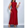 image:imageGORGLITTER Womens Ruched Maxi Dress Birthday Wedding Guest Cocktail Prom Dress Metal Boat Neck Wrap Sleeveless DressesBurgundy