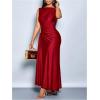 image:imageGORGLITTER Womens Ruched Maxi Dress Birthday Wedding Guest Cocktail Prom Dress Metal Boat Neck Wrap Sleeveless DressesBurgundy