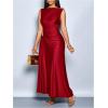 image:imageGORGLITTER Womens Ruched Maxi Dress Birthday Wedding Guest Cocktail Prom Dress Metal Boat Neck Wrap Sleeveless DressesBurgundy