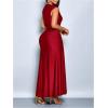 image:imageGORGLITTER Womens Ruched Maxi Dress Birthday Wedding Guest Cocktail Prom Dress Metal Boat Neck Wrap Sleeveless DressesBurgundy