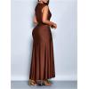 image:imageGORGLITTER Womens Ruched Maxi Dress Birthday Wedding Guest Cocktail Prom Dress Metal Boat Neck Wrap Sleeveless DressesCoffee