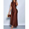 image:imageGORGLITTER Womens Ruched Maxi Dress Birthday Wedding Guest Cocktail Prom Dress Metal Boat Neck Wrap Sleeveless DressesCoffee