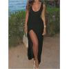 image:imageGORGLITTER Womens Ruffle Cocktail Maxi Dresses Split V Neck Sleeveless Wedding Guest Bodycon Birthday Party Long Dress 2026Black