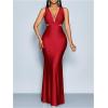 image:imageGORGLITTER Womens Satin Backless Maxi Dress Elegant Fishtail Summer Sexy Cocktail Wedding Guest Prom Party Sun DressesBurgundy