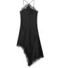 image:imageGORGLITTER Womens Satin Halter Neck Asymmetrical Lace Midi Dress Sexy Party Backless Side Split Going Out DressesBlack