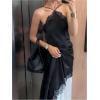 image:imageGORGLITTER Womens Satin Halter Neck Asymmetrical Lace Midi Dress Sexy Party Backless Side Split Going Out DressesBlack
