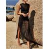 image:imageGORGLITTER Womens Sheer Mesh Cover Up Dress See Through Mock Neck Sleeveless Bodycon Maxi Dresses Beach OutfitsBlack