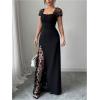 image:imageGORGLITTER Womens Sheer Mesh Formal Cocktail Maxi Dresses Flower Ruched Summer Dinner Birthday Slimming Organza DressBlack