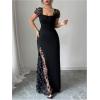 image:imageGORGLITTER Womens Sheer Mesh Formal Cocktail Maxi Dresses Flower Ruched Summer Dinner Birthday Slimming Organza DressBlack