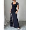 image:imageGORGLITTER Womens Sheer Mesh Formal Cocktail Maxi Dresses Flower Ruched Summer Dinner Birthday Slimming Organza DressBlue