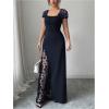 image:imageGORGLITTER Womens Sheer Mesh Formal Cocktail Maxi Dresses Flower Ruched Summer Dinner Birthday Slimming Organza DressBlue