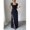 image:imageGORGLITTER Womens Sheer Mesh Formal Cocktail Maxi Dresses Flower Ruched Summer Dinner Birthday Slimming Organza DressBlue