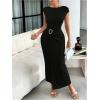 image:imageGORGLITTER Womens Short Sleeve Bodycon Maxi Dresses Elegant Classy Metal Summer Teacher Cocktail Party Long SundressesBlack