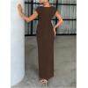 image:imageGORGLITTER Womens Short Sleeve Bodycon Maxi Dresses Elegant Classy Metal Summer Teacher Cocktail Party Long SundressesCoffee