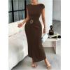 image:imageGORGLITTER Womens Short Sleeve Bodycon Maxi Dresses Elegant Classy Metal Summer Teacher Cocktail Party Long SundressesCoffee
