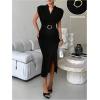 image:imageGORGLITTER Womens Sleeveless Bodycon Midi Dress Elegant Classy V Neck Split Birthday Dinner Cocktail Going Out DressesBlack