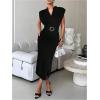 image:imageGORGLITTER Womens Sleeveless Bodycon Midi Dress Elegant Classy V Neck Split Birthday Dinner Cocktail Going Out DressesBlack