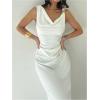 image:imageGORGLITTER Womens Sleeveless Draped Neck Bodycon Maxi Dresses Elegant Classy Wedding Guest Formal Prom Long SundressWhite