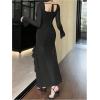 image:imageGORGLITTER Womens Square Neck Ruched Maxi Dress Fall Gothic Long Sleeve Split Cocktail Birthday Dinner Going Out DressBlack