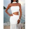 image:imageGORGLITTER Womens Strapless Bodycon Maxi Dresses Off The Shoulder Cut Out Birthday Tube Top Slit Dress with ScarfWhite