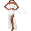 image:imageGORGLITTER Womens Strapless Bodycon Maxi Dresses Off The Shoulder Cut Out Birthday Tube Top Slit Dress with ScarfWhite
