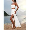 image:imageGORGLITTER Womens Strapless Bodycon Maxi Dresses Off The Shoulder Cut Out Birthday Tube Top Slit Dress with ScarfWhite