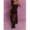 image:imageGORGLITTER Womens Strapless Prom Maxi Dress Drop Waist Sexy Cocktail Wedding Guest Backless Mesh Tube Top Dresses 2026Brown