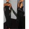 image:imageGORGLITTER Womens Strapless Tie Dresses Elegant Summer Cocktail Wedding Guest Prom Party Bodycon Maxi Dress with ScarfBlack