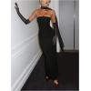 image:imageGORGLITTER Womens Strapless Tie Dresses Elegant Summer Cocktail Wedding Guest Prom Party Bodycon Maxi Dress with ScarfBlack