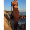image:imageGORGLITTER Womens Strapless Tube Dress Starfish Slit Backless Cut Out Bodycon Maxi Long Cocktail Dress Brown Small