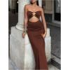 image:imageGORGLITTER Womens Strapless Tube Dress Starfish Slit Backless Cut Out Bodycon Maxi Long Cocktail Dress Brown Small