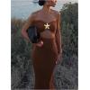 image:imageGORGLITTER Womens Strapless Tube Dress Starfish Slit Backless Cut Out Bodycon Maxi Long Cocktail Dress Brown Small